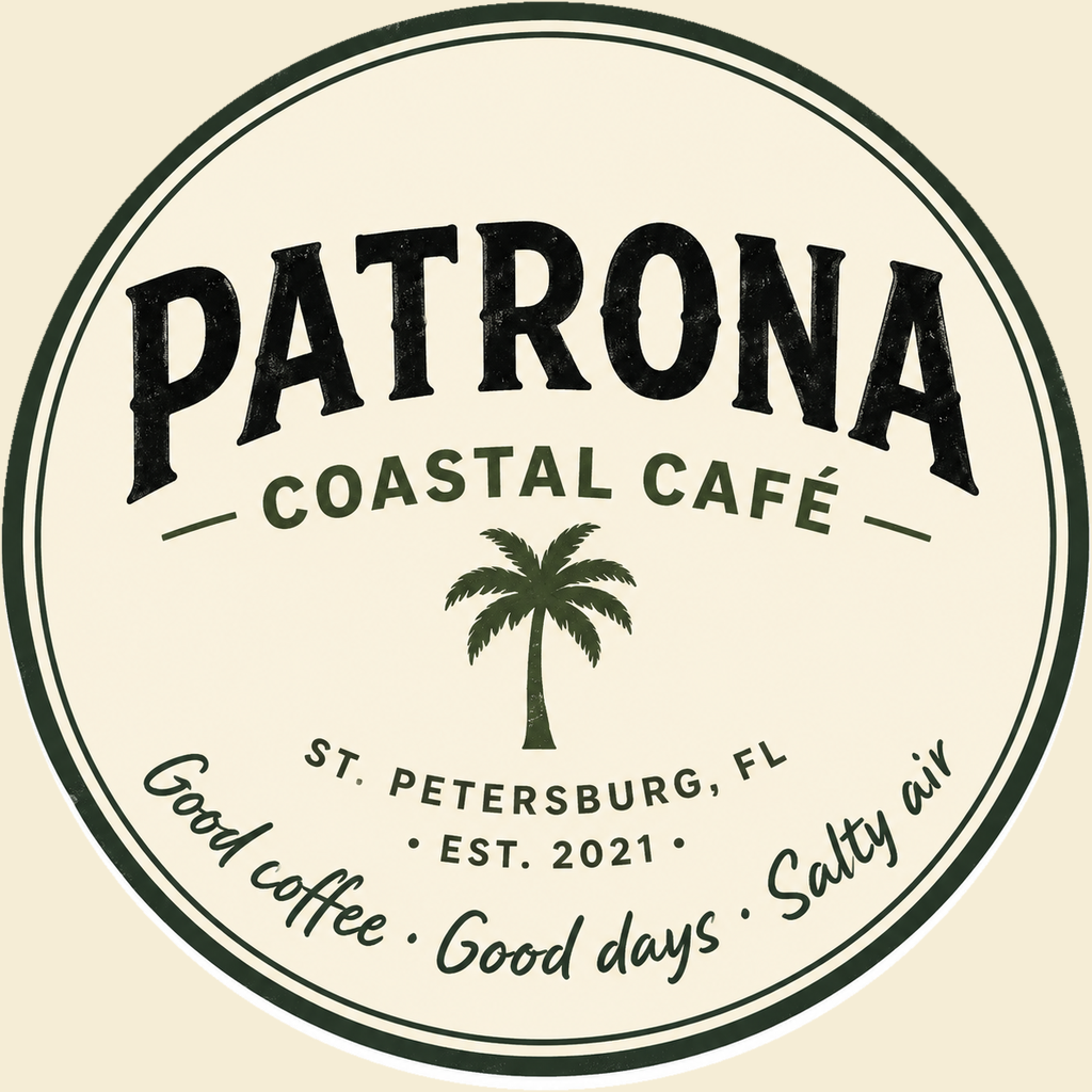 Patrona Coastal Café circular badge — Est. 2021, St. Petersburg FL